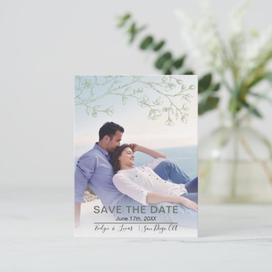 Carte Postale Sage vert ligne art fleurs photo Enregistrer la da (Debout devant)