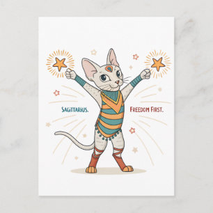 Carte Postale Sagittaire Art de Chat de Zodiaque Liberté D'abord
