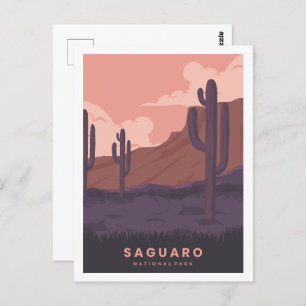 Carte Postale Saguaro Arizona célèbre lieu de voyage Illustratio