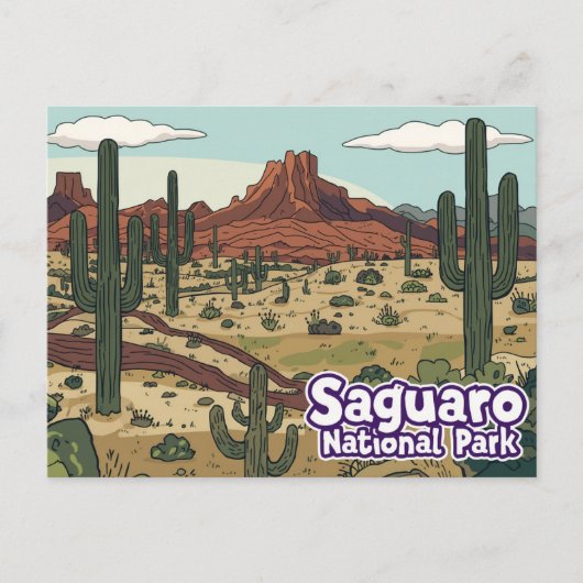 Carte Postale Saguaro National Park Cartoon Art (Devant)