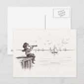 Carte Postale Sailor Boy avec Spyglass Sees Schooners (Devant / Derrière)