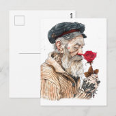 Carte Postale Sailor Holding Red Rose In Romantisailor; bottle s (Devant / Derrière)