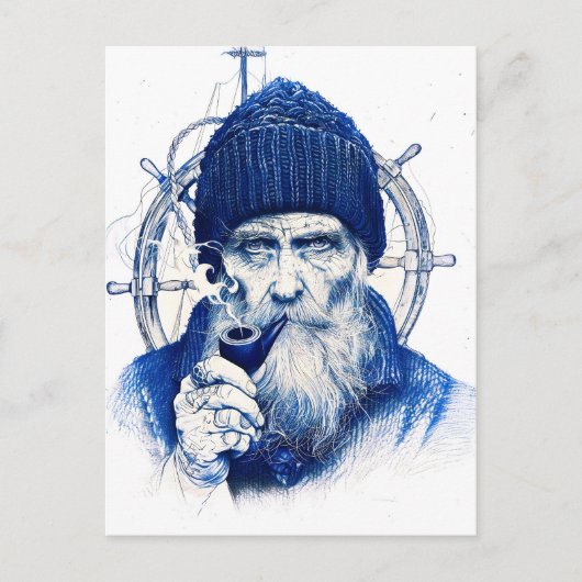 Carte Postale Sailor Steering Wooden Ship Wheel With Pipe (Devant)