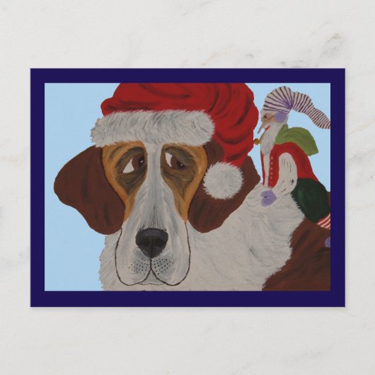 Carte Postale Saint Bernard avec un elfe (Devant)