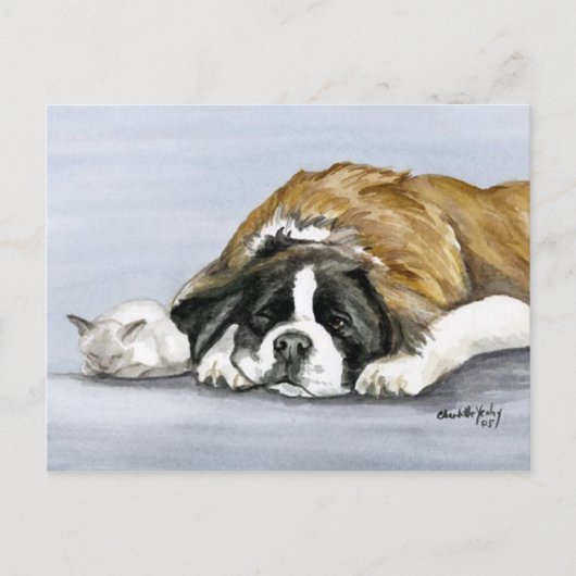 Carte postale Saint Bernard et Kitten Dog Art (Devant)