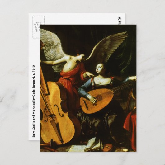 Carte Postale Saint Cecilia et l'ange par Carlo Saraceni (Devant / Derrière)