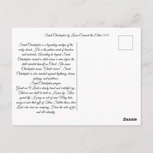 Carte Postale Saint Christopher avec le Christ enfant (Dos)