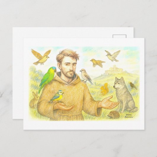 Carte Postale Saint François - le sermon aux oiseaux et aux anim (Devant / Derrière)