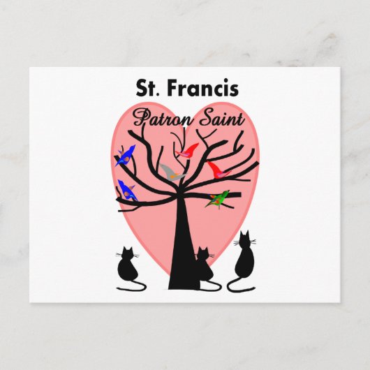 Carte Postale Saint François Patron Saint—Unique arbre et animau (Devant)