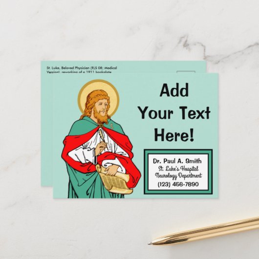 Carte Postale Saint Luc, Médecin bien-aimé (RLS 08 ; MedVers.) (Devant/Arrière en situation)