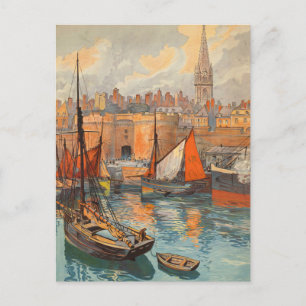Carte Postale Saint Malo, France, Art de l'affiche de voyage vin