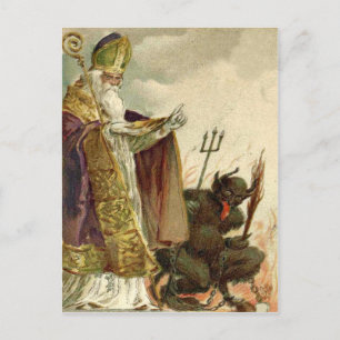 Carte Postale Saint Nicolas Krampus Fourche Prêtre