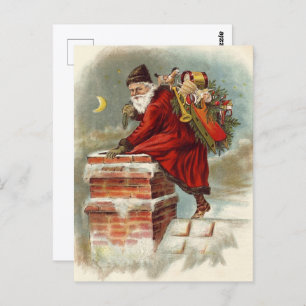 Carte Postale Saint Nicolas victorien de Noël sur le toit