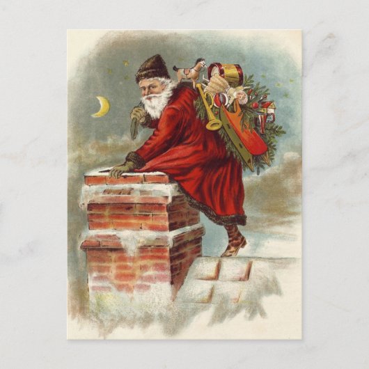 Carte Postale Saint Nicolas victorien de Noël sur le toit (Devant)