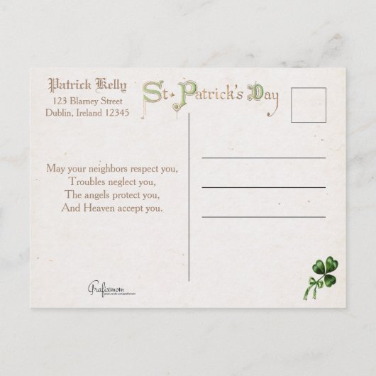 Carte Postale Saint-Patrick (Dos)