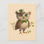 Carte Postale Saint Patrick - Chouette portant chapeau vert  (Devant)