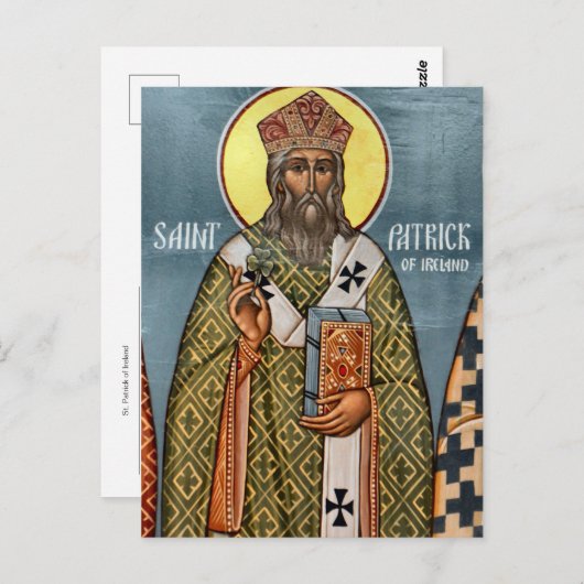 Carte Postale Saint Patrick d'Irlande Icône chrétienne orthodoxe (Devant / Derrière)