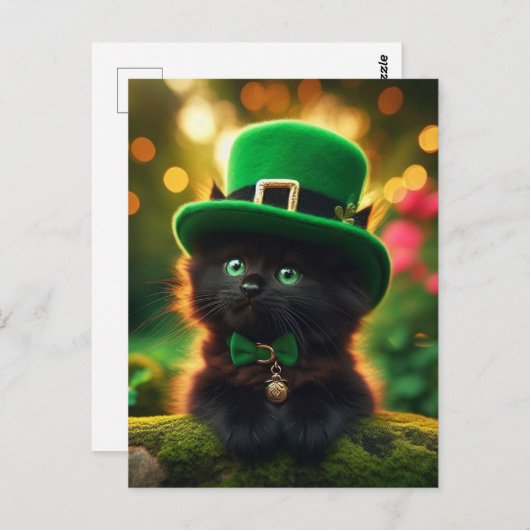 Carte Postale Saint Patrick Noir Fête Kitten (Devant / Derrière)