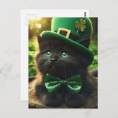 Carte Postale Saint Patrick Noir Fête Kitten (Devant / Derrière)