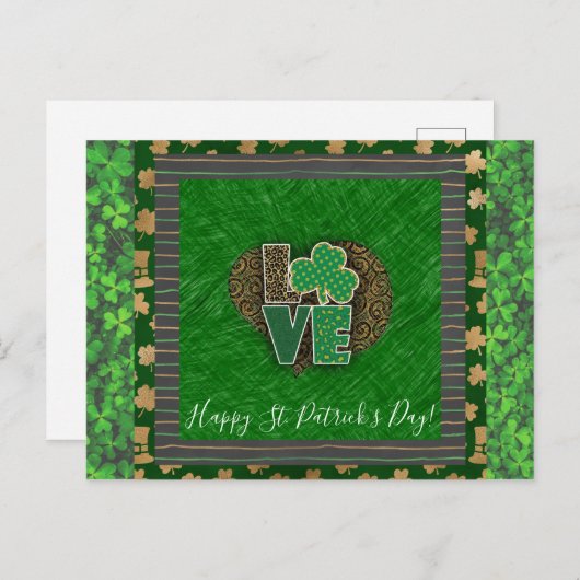 Carte Postale Saint-Patrick Shamrock Amour (Devant / Derrière)