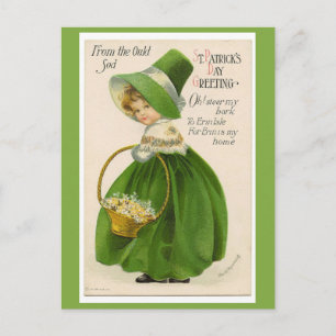 Carte Postale Saint-Patrick vintage Fille Irlandaise Verte