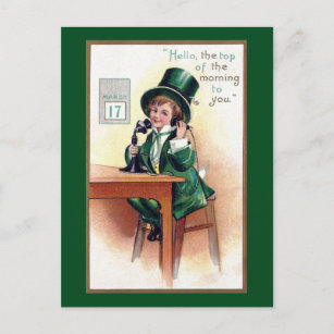 Carte Postale Saint Patrick's Day Boy sur Antique Phone