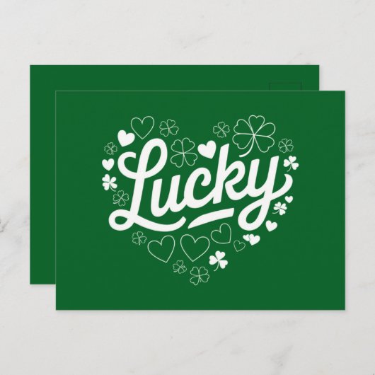 Carte Postale Saint Patrick's Day Heart Lucky Clover Shamrock (Devant / Derrière)