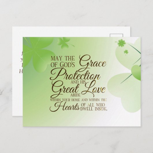 Carte Postale Saint Patrick's Day Irish Blessing Coeurs Shamrock (Devant / Derrière)