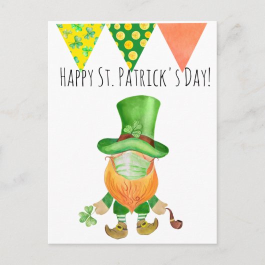 Carte Postale Saint Patrick's Day Leprechaun Gnome Covid masque (Devant)