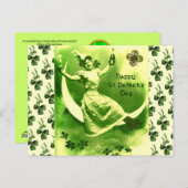CARTE POSTALE SAINT PATRICK'S DAY LUNE LADY AVEC SHAMROCK (Devant / Derrière)