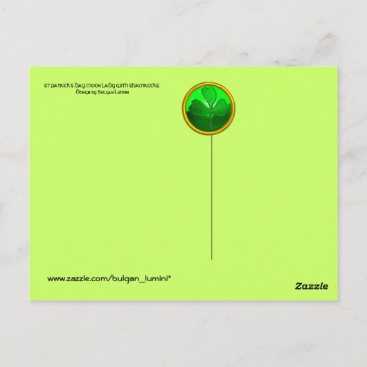 CARTE POSTALE SAINT PATRICK'S DAY LUNE LADY AVEC SHAMROCK (Dos)