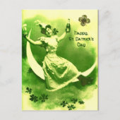 CARTE POSTALE SAINT PATRICK'S DAY LUNE LADY AVEC SHAMROCK (Devant)