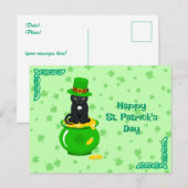 Carte Postale Saint Patrick's Day Shamrock Pot of Gold Black Cat (Devant / Derrière)