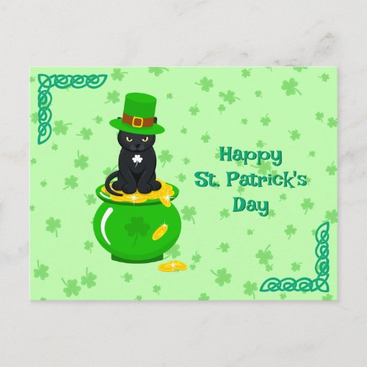 Carte Postale Saint Patrick's Day Shamrock Pot of Gold Black Cat (Devant)