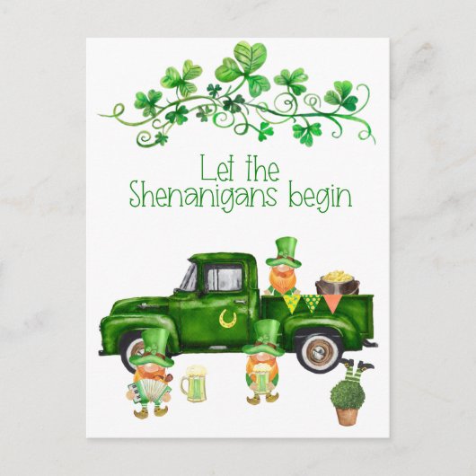 Carte Postale Saint Patrick's Day Shenanigans Begin Truck Gnomes (Devant)