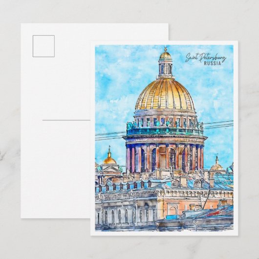 Carte Postale Saint-Pétersbourg Russie vintage voyage aquarelle (Devant / Derrière)