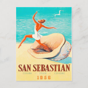 Carte Postale Saint-Sébastien, une femme sort d'une coquille