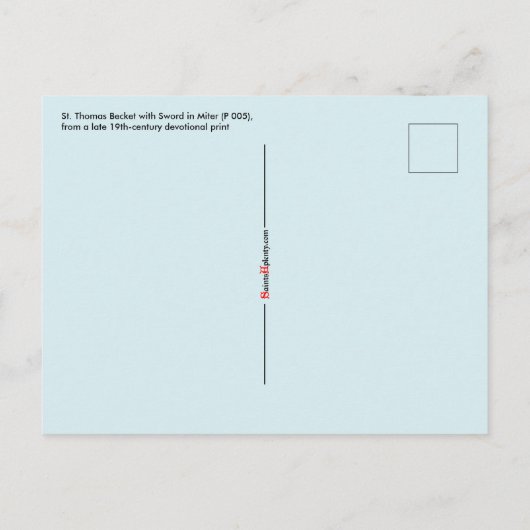 Carte Postale Saint Thomas Becket avec l'Épée dans la Miterre (P (Dos)