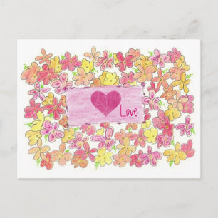 Carte Postale Saint Valentin Amour Orange Fleurs