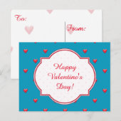 Carte postale Saint Valentin, Aqua, Coeurs rouges (Devant / Derrière)
