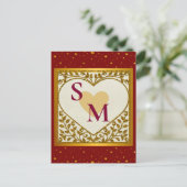 Carte Postale Saint-Valentin avec initiale rouge et cœur doré (Debout devant)