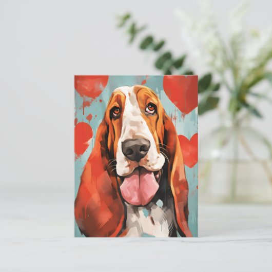Carte Postale Saint-Valentin Basset Hound (Debout devant)