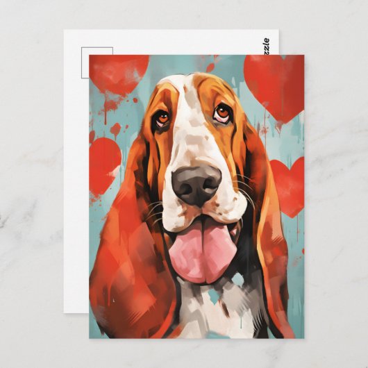 Carte Postale Saint-Valentin Basset Hound (Devant / Derrière)