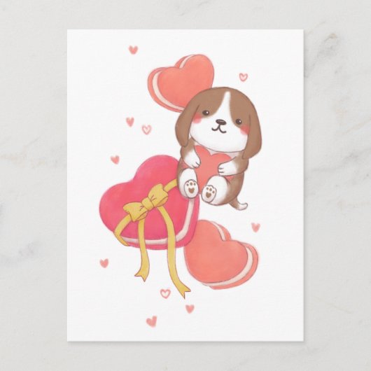 Carte Postale Saint Valentin : Beagle & Macarons (Devant)
