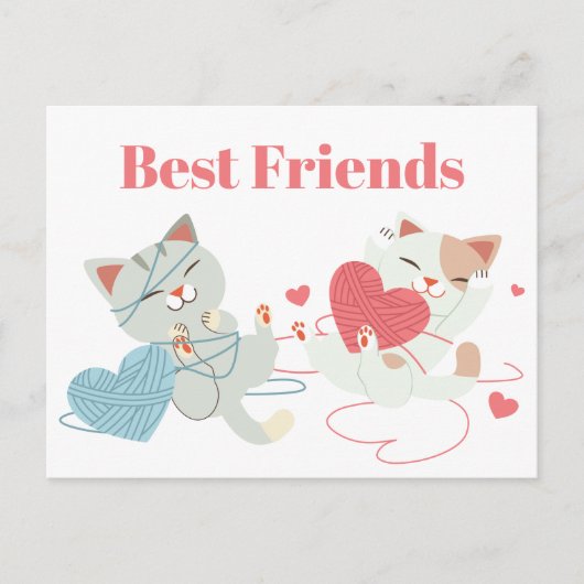 Carte Postale Saint Valentin Chats Heart Yarn Kitten Meilleur Am (Devant)