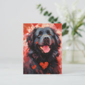 Carte Postale Saint-Valentin chien Terre-Neuve (Debout devant)