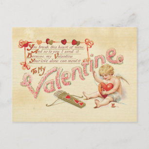 Carte Postale Saint-Valentin Cœur Brisé Vintage Cupidon Rouge
