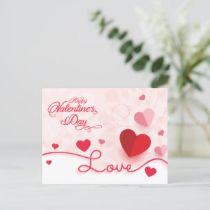 Carte Postale Saint-Valentin Cœurs Roses Élégants 