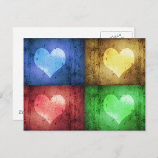 Carte Postale Saint Valentin coloré Coeurs rustiques (Devant / Derrière)