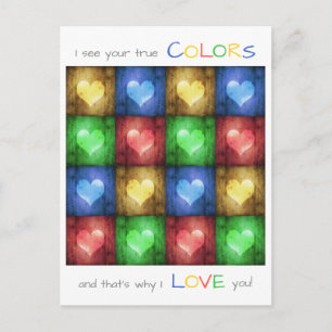 Carte Postale Saint Valentin coloré Coeurs rustiques